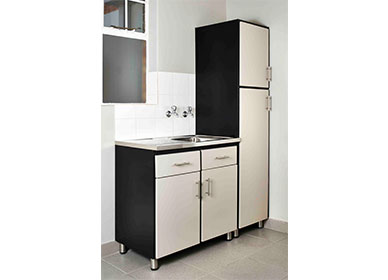 Sink and Grocery Cupboard in Biscuit Colour Wrap Doors